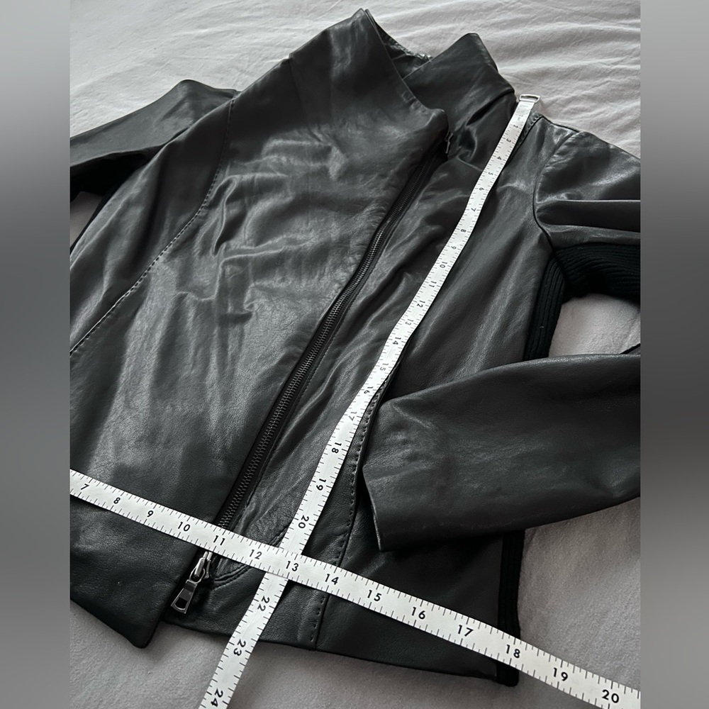 Vince Scuba Leather & Stretch Wool Panel Black Motto Jacket Womens L 8 - Picture 12 of 17